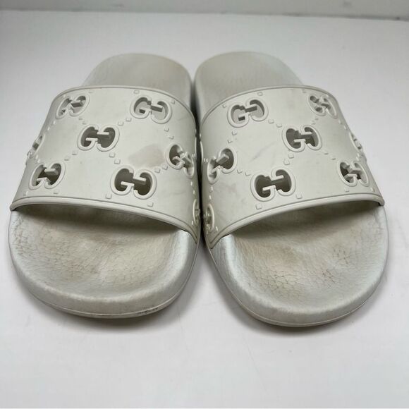Gucci Offwhite Rubber GG Slides Size 38 Size 8 - Picture 3 of 8